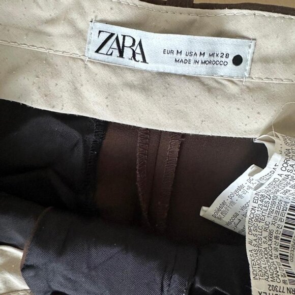 Zara High-Waisted Baggy Trousers – Chocolate Brown Pleated Cuffed Pants Size M - Picture 4 of 8